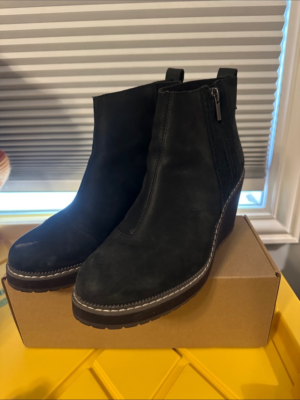 Toms Black Nubuck Wedge Ankle Booties